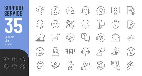 Support Service Line Editable Icons set. Illustration