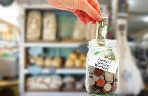 Support Service Workers tip jar during the CoronaVirus pandemic Stock Photos