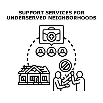 Support services helping underserved neighborhood residents facing problems Illustration