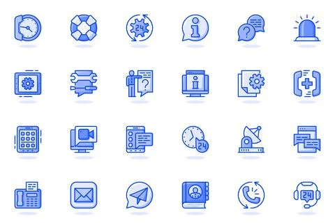 Support services web flat line icon. Bundle outline pictogram of help, faq Stock Illustration