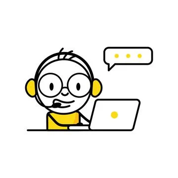 Support staff man with headset talking with customer help fixing technical pr Stock-Illustration