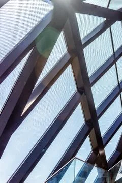 Support structure under the ceiling made of metal. Steel structures of indust Stock Photos