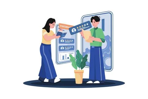 Support team leader guides agents using customer feedback. Stock Illustration