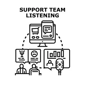 Support team listening to customer feedback for service improvement Stock Illustration