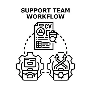 Support team workflow management process concept delivering results Stock Illustration