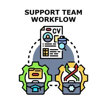 Support team workflow management process concept delivering results Stock Illustration