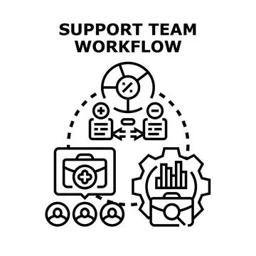 Support team workflow managing customer service processes Illustrazione stock