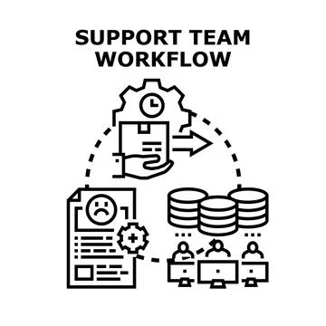 Support team workflow processing customer issues effectively Illustrazione stock