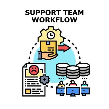 Support team workflow processing customer issues effectively Stock Illustration