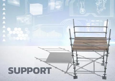 Support Text with 3D Scaffolding and technology interface Illustrazione stock