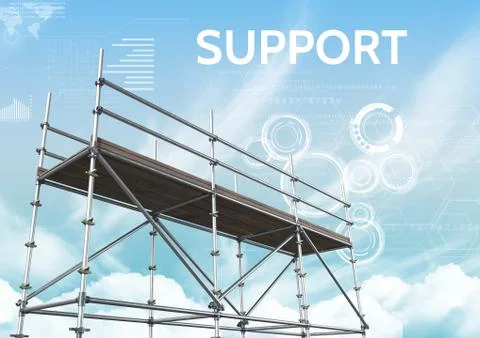 Support Text with 3D Scaffolding and technology interface sky イラスト素材