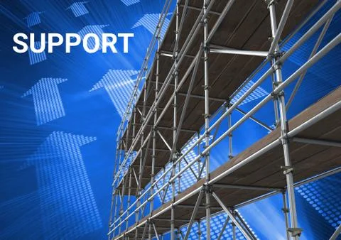 Support Text with 3D Scaffolding and technology interface with arrows Ilustração Stock