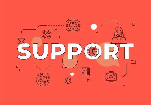Support text concept modern flat style vector illustration red banner with .. Stock Illustration