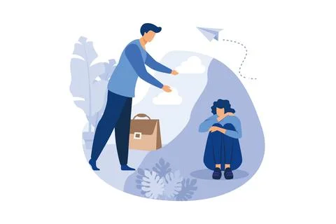 Support for those under stress, a young man holds out his helping hand to ano Stock Illustration