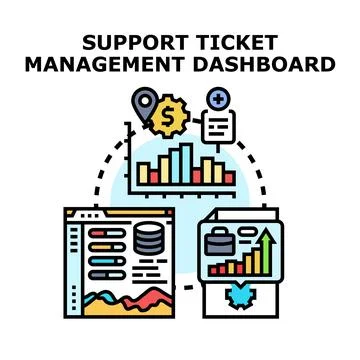 Support ticket management dashboard displaying analytics and problem solving Stock Illustration