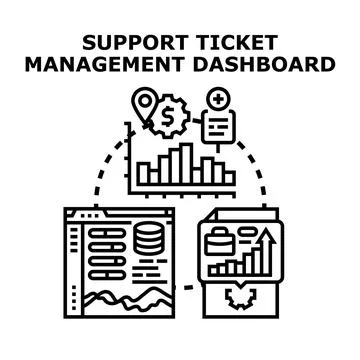 Support ticket management dashboard displaying analytics and problem solving Stock Illustration