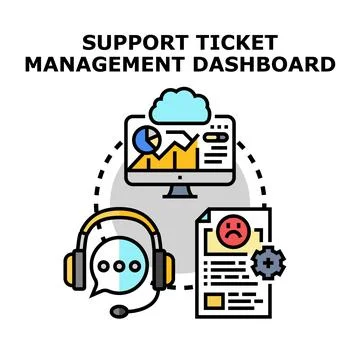 Support ticket management system dashboard illustrating customer service Stock Illustration