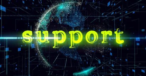 Support title, Animation of data processing over globe. Concept Artificial Stock Illustration