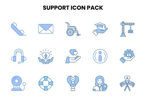 Support Two Colour Icons Pack Stock Illustration