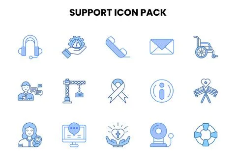 Support Two Colour Set Icons Pack Stock Illustration