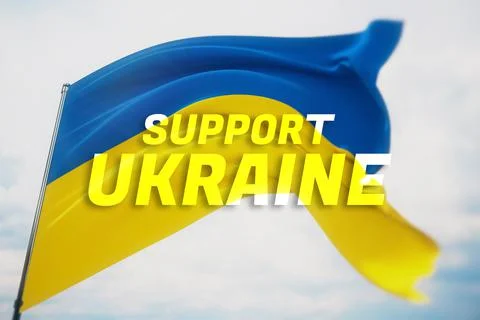 Support Ukraine text flag theme. Waving national flag of Ukraine. Waved highly Stock Illustration