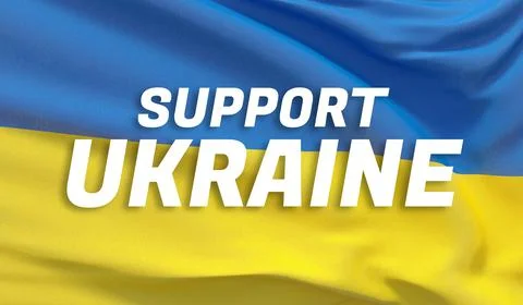 Support Ukraine text flag theme. Waving national flag of Ukraine. Waved highly Stock Illustration