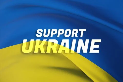 Support Ukraine text flag theme. Waving national flag of Ukraine. Waved highly Stock Illustration