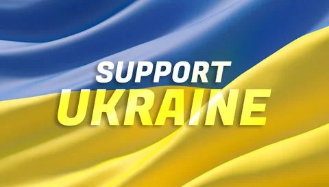 Support Ukraine text flag theme. Waving national flag of Ukraine. Waved highly Stock-Illustration