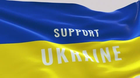 Support Ukraine text on Ukrainian flag video waving in wind. Realistic Ukraine Stock Footage 172499461