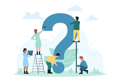 Support for users in technical troubles, work manual, tiny people paint question Stock Illustration