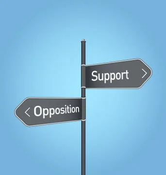 Support vs opposition choice road sign on blue background Illustrazione stock