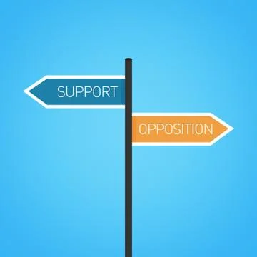 Support vs opposition choice road sign Stock Illustration