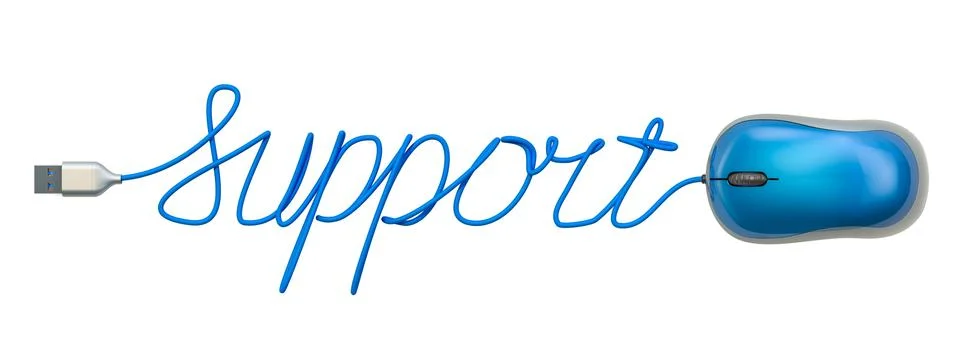 Support word from computer mouse cable, 3D rendering Stock Illustration