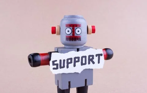 SUPPORT word with standing Robot Foto stock