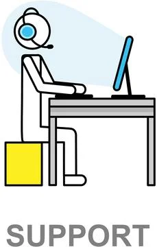 Support worker operator with headset working in call center. Person consults Stock Illustration