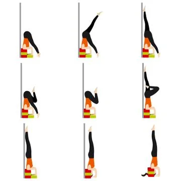 Supported headstand pose sequence yoga asanas set Stock Illustration