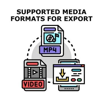 Supported media formats for digital content export Stock Illustration