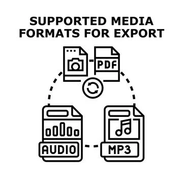 Supported media formats for digital data export process Stock Illustration