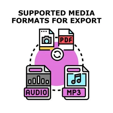 Supported media formats for digital data export process Stock Illustration