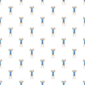 Supporter cheering with flag repeated pattern on white Stock Illustration