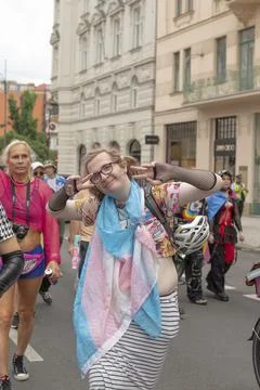 Supporter showcasing trans pride confidently advocates for awareness and unity Stock Photos