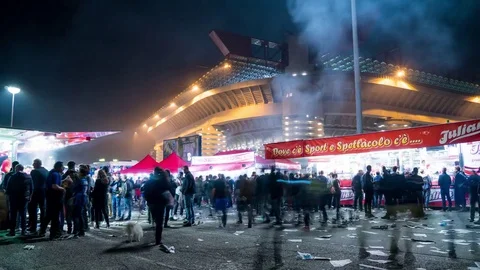 Supporters of the Milan and Inter Video stock 81267752