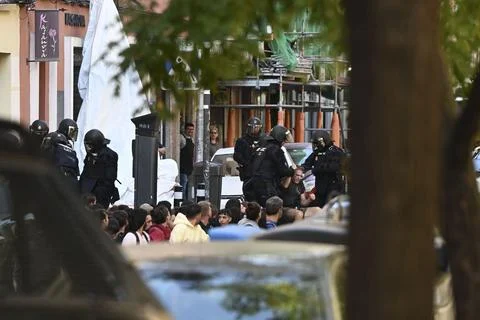 Supporters protest to prevent eviction of an 87-year-old woman in Madrid, Spain  Stock Photos