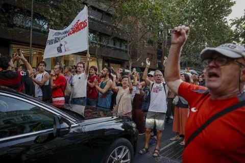 Supporters protest to prevent eviction of an 87-year-old woman in Madrid, Spain  Stock Photos