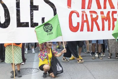 Supporters protest to prevent eviction of an 87-year-old woman in Madrid, Barcel Stock Photos
