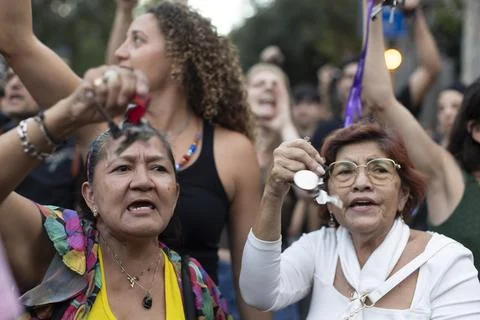 Supporters protest to prevent eviction of an 87-year-old woman in Madrid, Barcel Stock Photos