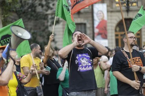 Supporters protest to prevent eviction of an 87-year-old woman in Madrid, Barcel Stock Photos