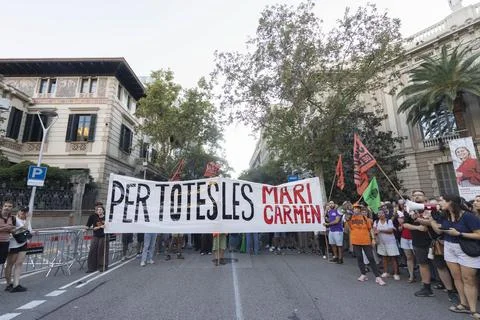Supporters protest to prevent eviction of an 87-year-old woman in Madrid, Barcel Stock Photos