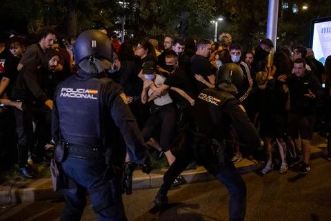 Supporters protest to prevent eviction of an 87-year-old woman in Madrid, Spain  Stock Photos