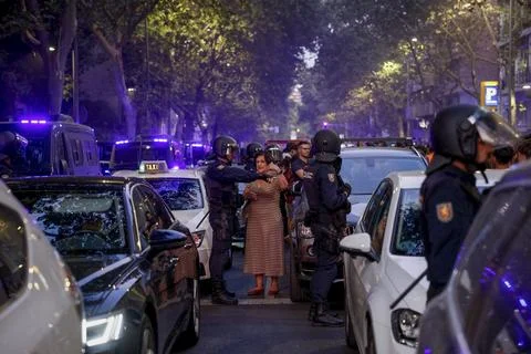 Supporters protest to prevent eviction of an 87-year-old woman in Madrid, Spain  Stock Photos